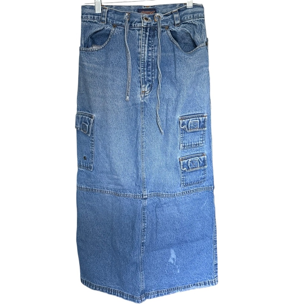 Vintage Y2K Starwear Denim Jean Cargo Utility Maxi Skirt Womens 5 or 6 Small